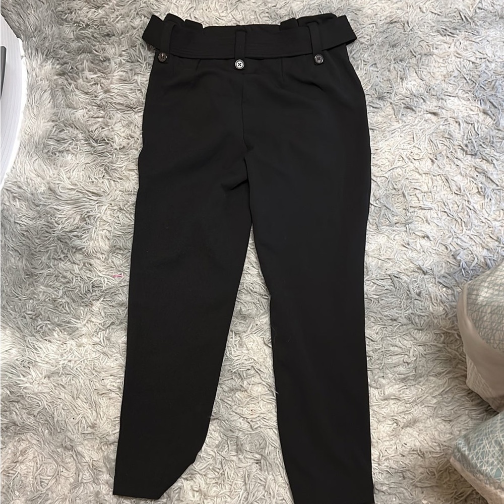 Black dress pants with tie belt